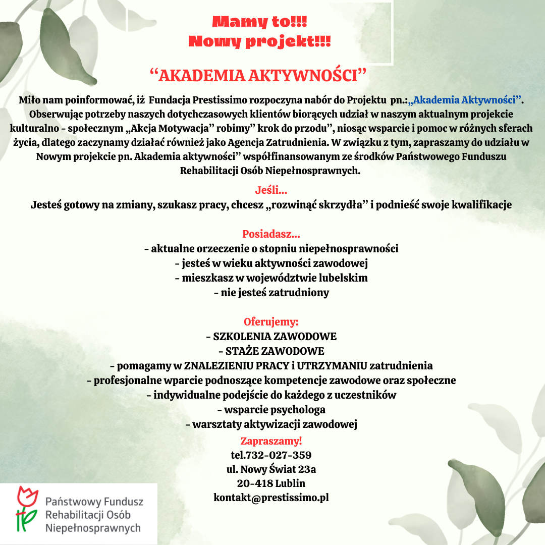 Read more about the article NOWY PROJEKT „AKADEMIA AKTYWNOŚCI”