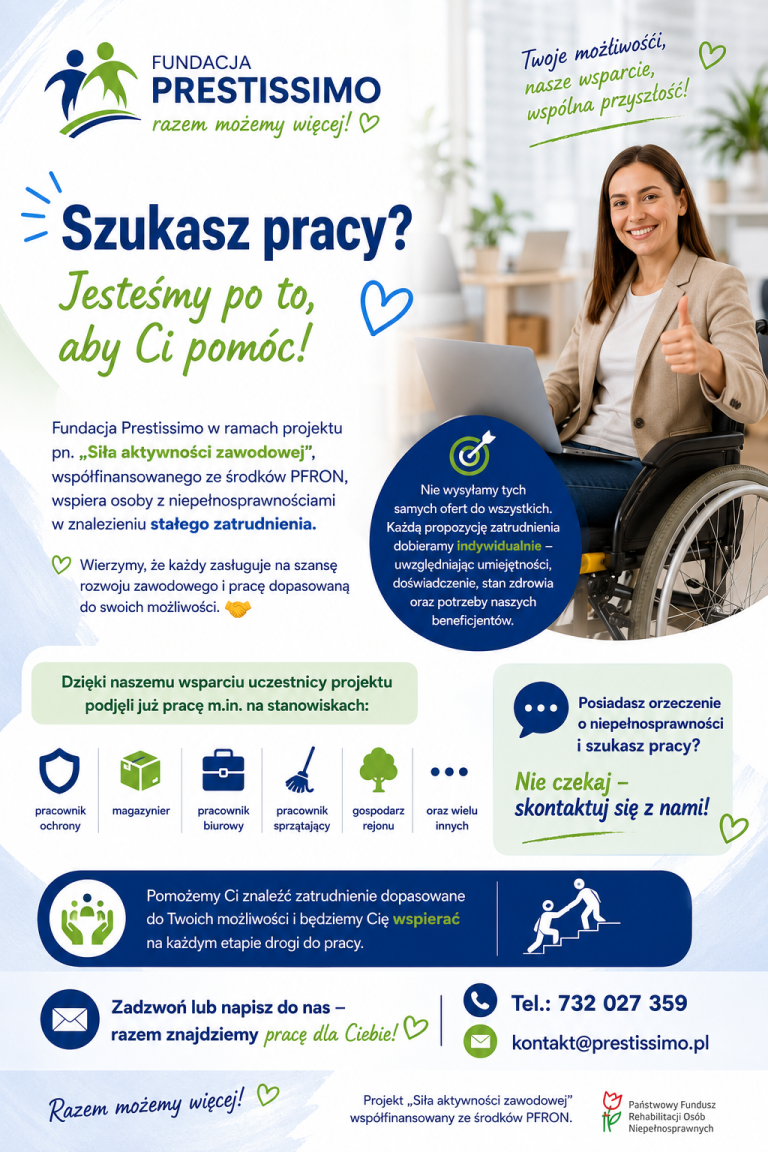 Read more about the article Wsparcie dla osób z niepełnosprawnościami w projekcie pn. „Siła aktywności zawodowej”